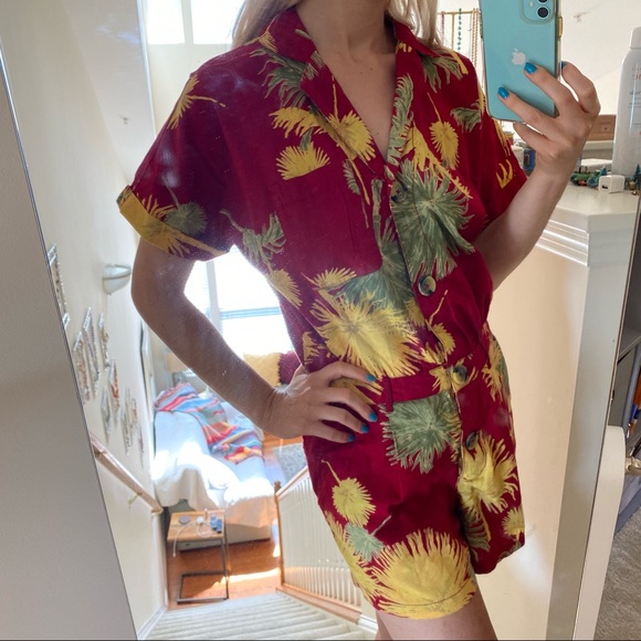 Free people Hawaiian print shorts romper button - Picture 3 of 8